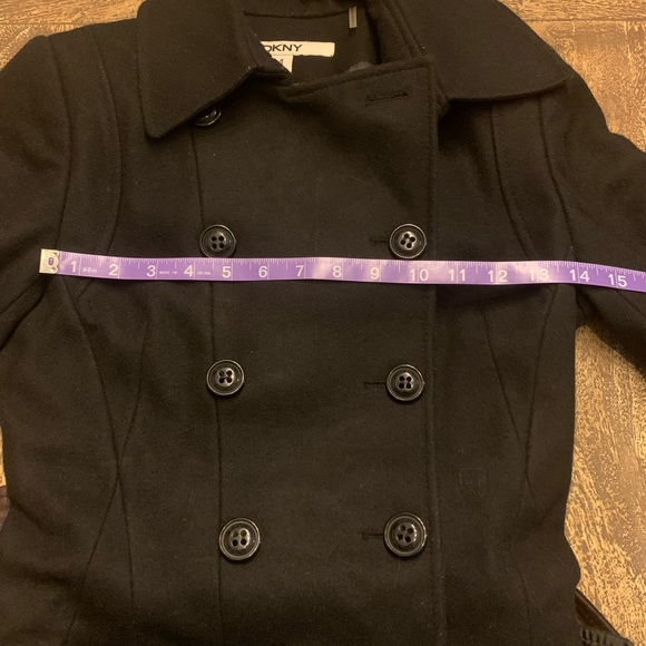 DKNY - Black wool-blend coat with belt (size 4) - Picture 8 of 10